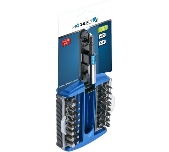 Набор бит с битодержателем 1/4, SL, PH, PZ, HEX, Torx, 33 шт. HOEGERT TECHNIK HT1S402