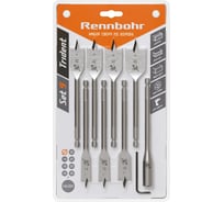 Набор сверл перовых по дереву RENNBOHR 9 предм.: 14-16-18-20-22-25-30x152 мм, удлинитель, ключ угловой 659199
