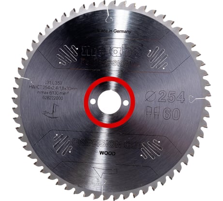Диск пильный по дереву (254x30 мм; Z60) Precision Cut Metabo 628222000