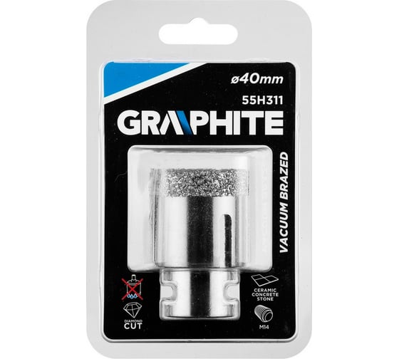 Коронка алмазная вакуумная пайка 40 мм, M14 GRAPHITE 55H311