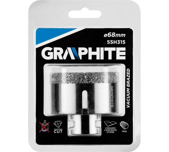 Коронка алмазная вакуумная пайка 68 мм, M14 GRAPHITE 55H315