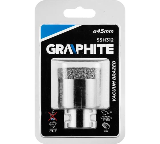 Коронка алмазная вакуумная пайка 45 мм, M14 GRAPHITE 55H312