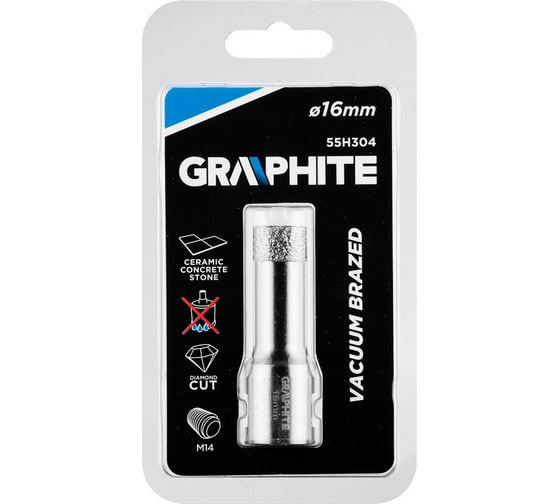 Коронка алмазная вакуумная пайка 16 мм, M14 GRAPHITE 55H304