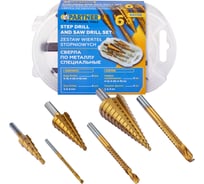 Набор сверл ступенчатых и сверл -фрез по алюминию, меди, дереву, пластику Partner 6 предметов (ступенчатые- 4-12,4-20,4-32)( фрезы-3мм,6мм,8мм) PA-44706(66166)