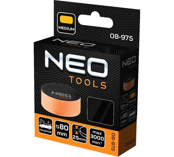 Диск полировальный 80x25 мм, губка средней жесткости NEO Tools 08-975