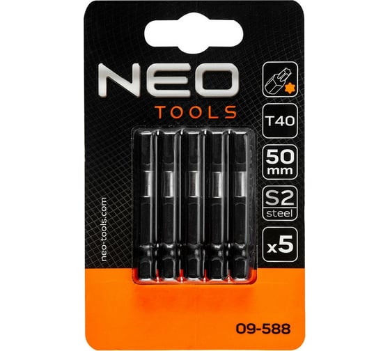Биты ударные T40, 50 мм, 1/4", S2, 5 шт NEO Tools 09-588