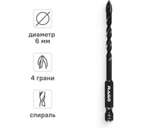 Сверло по стеклу и керамике спиральное RAGE Quadro-X HEX 6 мм 554082