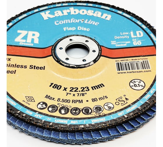Диск лепестковый INOX 180х22 мм низкой плотности Karbosan KAR-982740