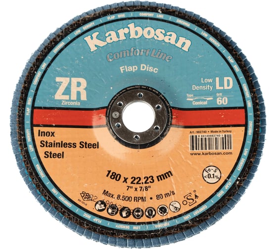 Диск лепестковый INOX 180х22 мм низкой плотности Karbosan KAR-982740 1