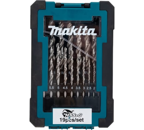 Набор сверл по металлу (19 шт; 1-10 мм; шаг 0.5 мм; HSS-G) Makita D-67549