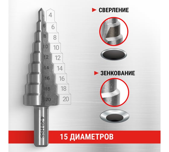Ступенчатое сверло VIRA по металлу 4-20 мм 551420