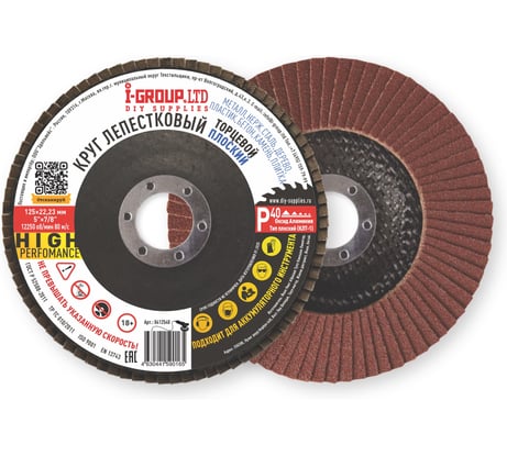 Круг лепестковый торцевой плоский I-GROUP 125х22.23 мм P40 (КЛТ-1), 20 шт 412540Г