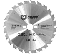 Пильный диск по дереву GRAFF 250х2.2/3.2х30/25.4/20х24Т Expert 22025024