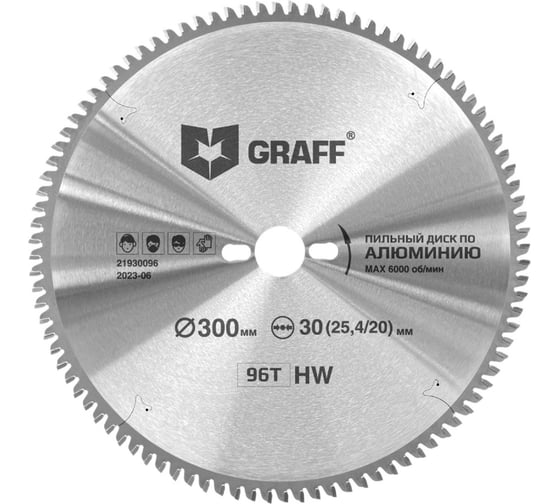 Пильный диск по алюминию GRAFF 300х2.5/3.2х30/25.4/20х96Т Expert 21930096 1