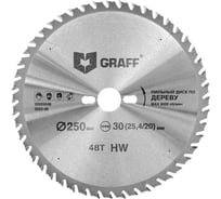 Пильный диск по дереву GRAFF 250х2.2/3.2х30/25.4/20х48Т Expert 22025048
