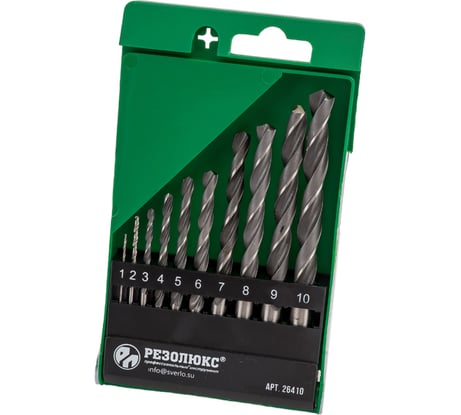 Набор сверл по металлу Р6М5 10 шт, 1-10 мм Резолюкс 26410