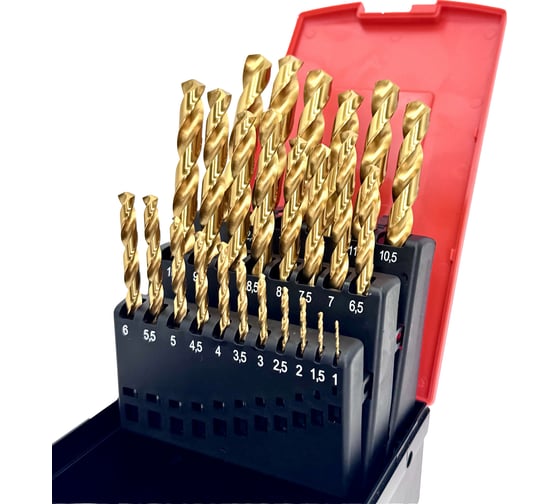 Набор сверл по металлу Профоснастка № 61 25 шт (1-13мм, через 0.5 мм) HSS-G M2 TIN, пласт. бокс 180201061 1