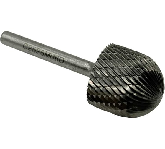 Бор-фреза твердосплавная TORNERI тип C252506 (сфероцилиндрическая), 25.0 мм, хвостовик 6 мм, двойная насечка Т025357 1