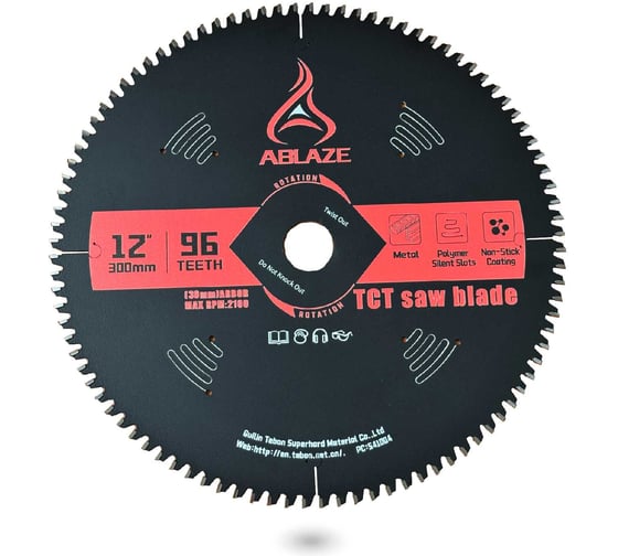 Диск для резки цветных металлов, алюминия, меди, пластмасс, латуни и стекловолокна TEBON ABLAZE TNF1200T96 1