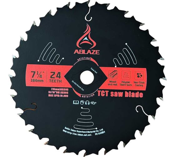 Диск для обрезки гвоздей, дерева, акрила, фанеры, плитки, композитных настилов, винила, пластика TEBON ABLAZE TWD075T24 1