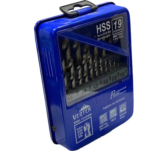 Набор сверл по металлу HSS 19 шт, 1-10 мм Vertextools 0987-19
