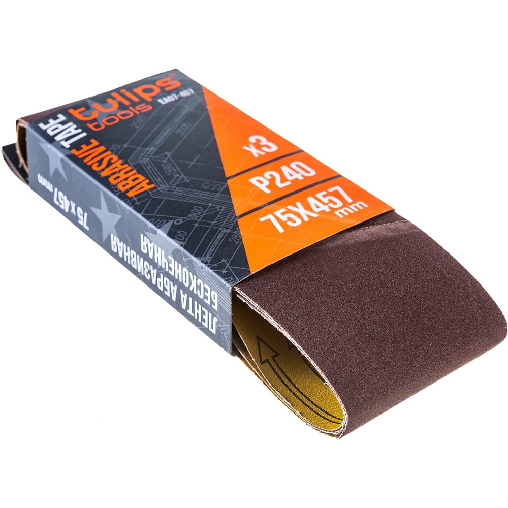 Лента шлифовальная (3 шт; 75х457 мм; P240) Tulips tools EA07-407 ...