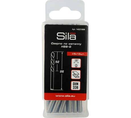 Сверло по металлу профессиональное Sila HSS-G 5.0 мм (10 шт) 5.0х52х86 14221008