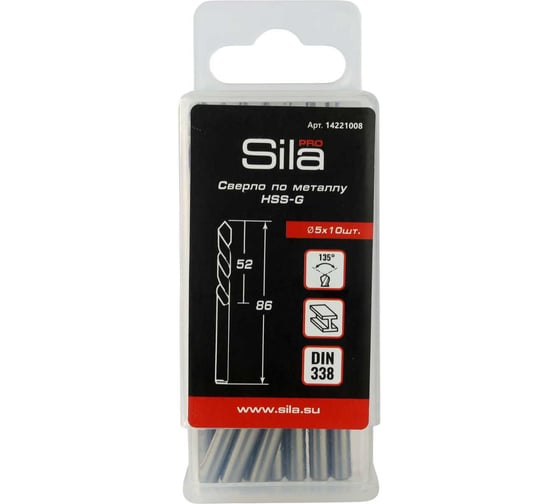 Сверло по металлу профессиональное Sila HSS-G 5.0 мм (10 шт) 5.0х52х86 14221008 1