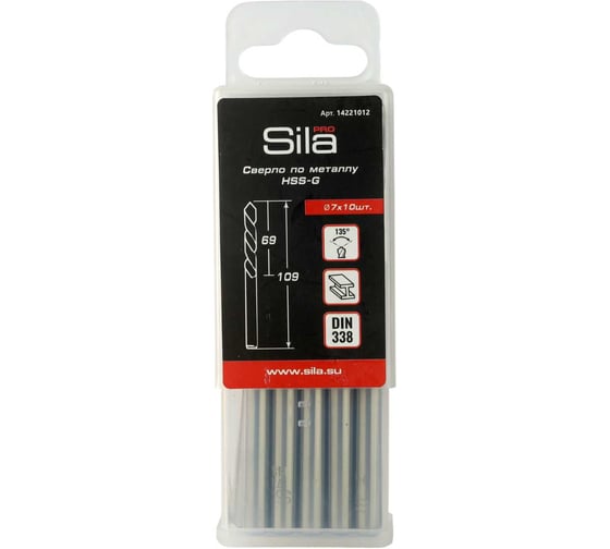 Сверло по металлу профессиональное Sila HSS-G 7.0 мм (10 шт) 7.0х69х109 14221012 1