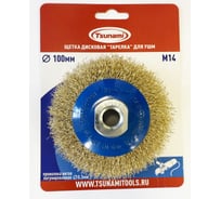Щетка дисковая тарелка Tsunami 100 мм, M14, проволока витая латунированная T61101000302021