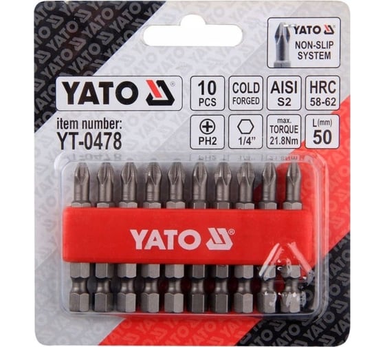 Бита крестовая YATO PН2 1/4 50мм 10шт. YT-0478 36140478 092 1