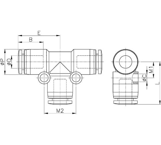 Фитинг Т-образный пластиковый 12 мм CDC Pneumatics PUT 12N