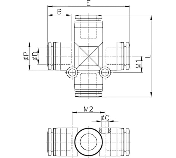 Фитинг крестообразный пластиковый 12 мм CDC Pneumatics PZA 12