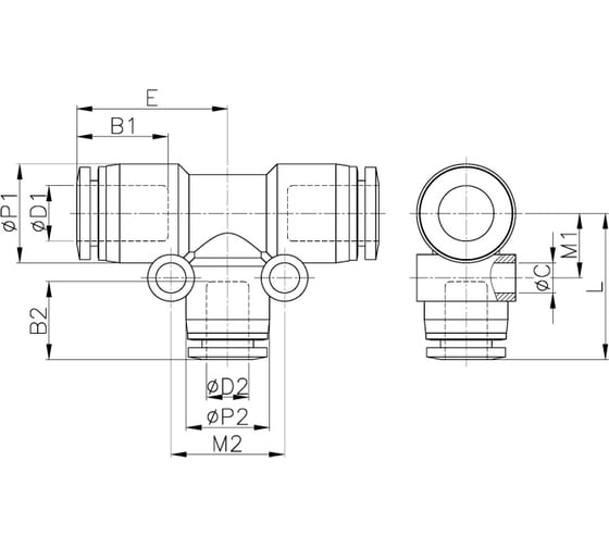 Фитинг Т-образный пластиковый 8 мм на 10 мм CDC Pneumatics PGT 0810N