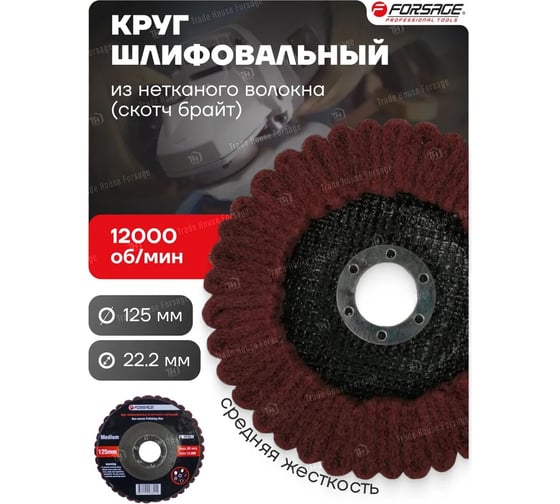 Круг зачистной абразивный (125х22.2 мм; красный; max об/мин 12000; средней жесткости) Forsage 49121 F-FR522M