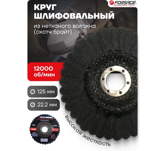 Круг зачистной абразивный (125х22.2 мм; серый; max об/мин 12000; жесткий) Forsage 49120 F-FR522F