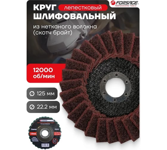 Круг зачистной абразивный (125х22.2 мм; зеленый; max об/мин 12000; мягкий) Forsage 49119 F-FR522C