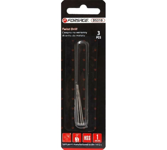 Сверло по металлу в блистере Forsage (3 шт; 1 мм; HSS) F-DS310 19815