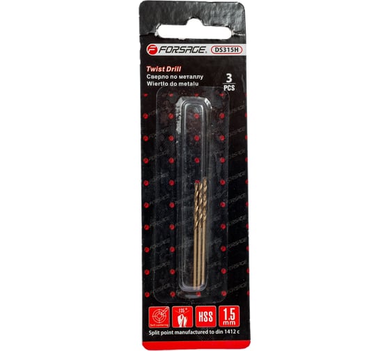 Сверло по металлу в блистере (3 шт; 1.5 мм; HSS-Co) Forsage F-DS315H 19784 1