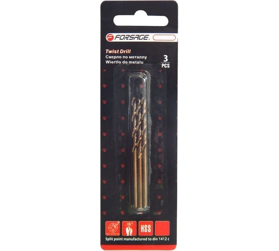 Сверло по металлу в блистере (3 шт; 2 мм; HSS-Co) Forsage F-DS3564 19826