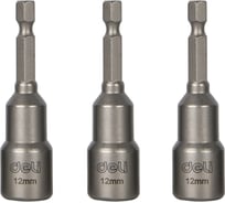 Набор магнитных бит с торцевой головкой DELI 3шт DL4812T 12мм, длина 65мм, сталь 40Cr, пласт. кейс 183352