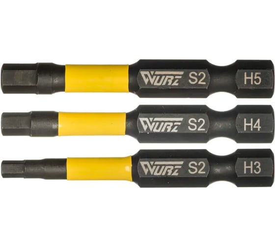 Набор торсионных магнитных бит WURZ 50мм HEX (3,4,5мм) 3шт/блистер 4266 1