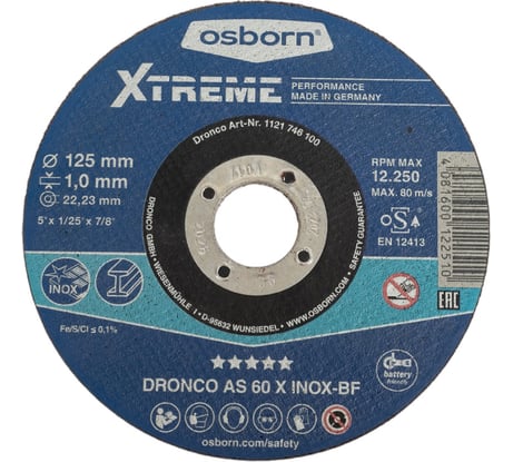 Диск отрезной по нержавейке AS60X XTREME 125x1x22.23 мм DRONCO 1121746100