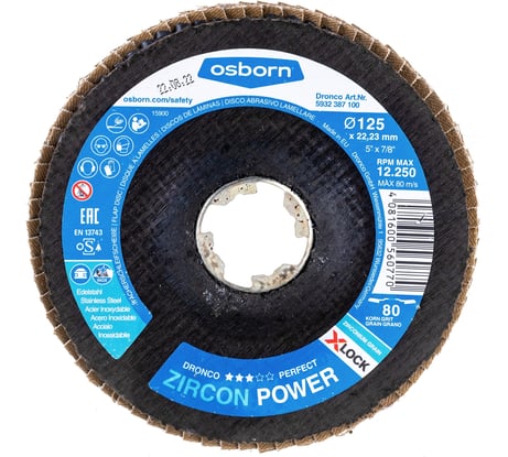 Диск абразивный лепестковый Zircon Power X-Lock K80 125 мм DRONCO 5932387100