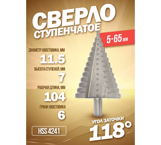 Сверло ступенчатое в блистере HSS 4241 Forsage F-44742A(49824)