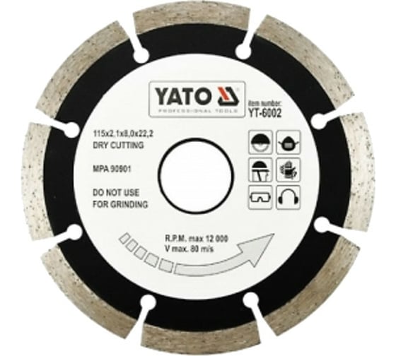 Диск алмазный отрезной для сухой резки (115х22.2 мм) YATO YT-6002