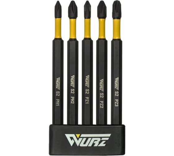 Набор торсионных магнитных бит WURZ 100мм, (PH1,PH2,PZ1,PZ2,PZ3), 5шт/упак 4264 1
