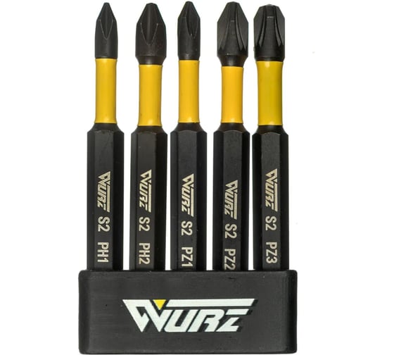 Набор торсионных магнитных бит WURZ 70мм, (PH1,PH2,PZ1,PZ2,PZ3), 5шт/упак 4263 1
