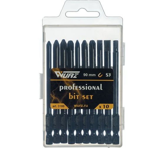 Набор магнитных бит WURZ 90мм, PH1,PH2(2),PH3,PZ1,PZ2,PZ3,SL5,SL6,H4, 10шт/бокс 3188 1