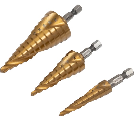 Набор сверл ступенчатых Uragan 3 шт, 4-30мм, винтовая спираль 29658-4-30-H3 1